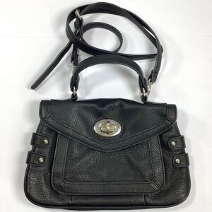Olivia & Joy Faux Leather Purse Shoulder Hand Bag Black Silver